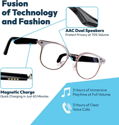 Vista 7 de Lentes inteligentes Bluetooth de audio, auriculares inalámbricos con lente de bloqueo de luz azul, micrófono, altavoz, música de oído abierto