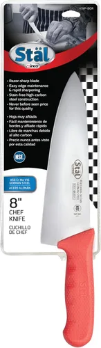 Vista 4 de Winco Cuchillo de chef de grado comercial de 8 pulgadas con hoja de acero alemán, rojo