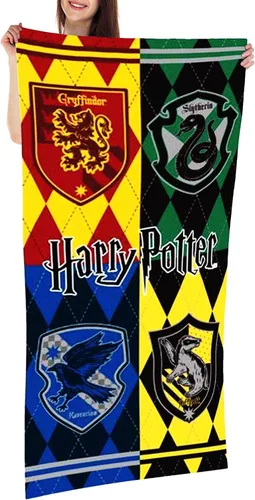Vista 2 de Harry Potter Toalla de playa 28x58 pulgadas Hogwarts Crests Print Multicolor