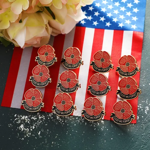 Vista 7 de Broche de flor de amapola, pin de solapa de metal, para que no olvidemos la amapola, regalo del día de los veteranos, pin rojo y negro de amapola
