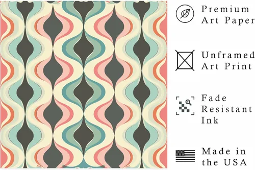 Vista 2 de Ethan Taylor Abstract Wall Art Prints Unframed Square Posters 'Retro 70s Hippie Groovy Pattern VII' Retro Home Décor for Living Room, Bedroom