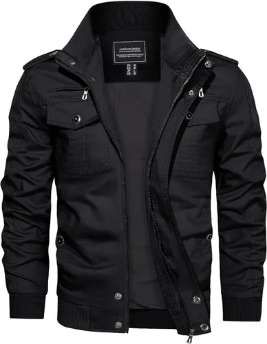 Vista 7 de Crysully - Chaqueta cortavientos para hombre, estilo informal y cuello militar, para primavera-otoño