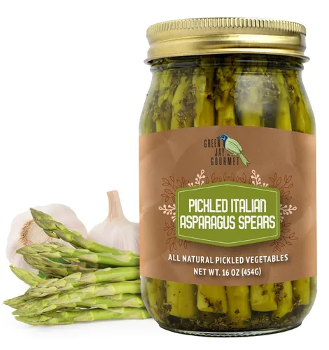 Vista 11 de Lanzas de espárrago en escabeche Green Jay Gourmet en frasco - Vegetales frescos en escabeche envasados a mano para cocinar y despensa – Espárragos