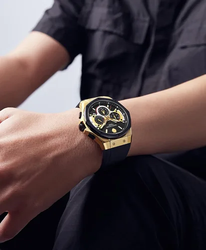 Vista 5 de Paras Crown Watch for Men Tonneau Waterproof Quartz Luxury Chronograph Analog Men's Wrist Watches