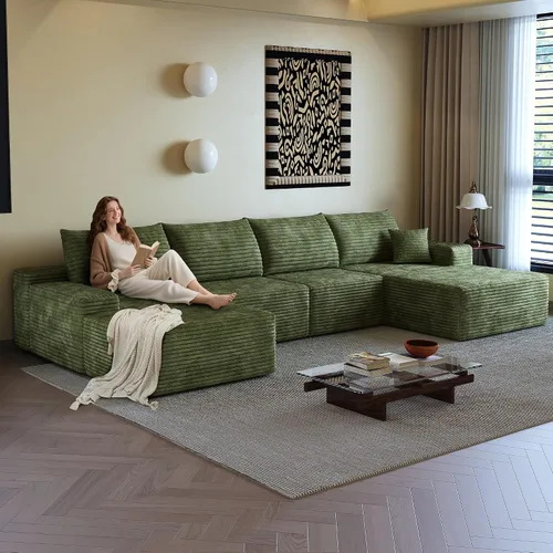 Vista 14 de Sofás seccionales de 105" para sala de estar, sofá cloud con forma de L tapizado, sofás modulares sin estructura rígida, sofá seccional moderno