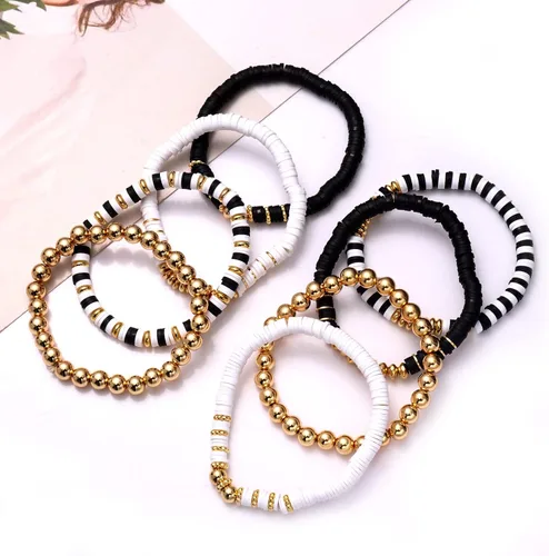 Vista 54 de Surfer Heishi - Pulseras apilables para mujer, apilables, de vinilo arcoíris, disco de arcilla, pulseras elásticas para la amistad, joyería bohemia