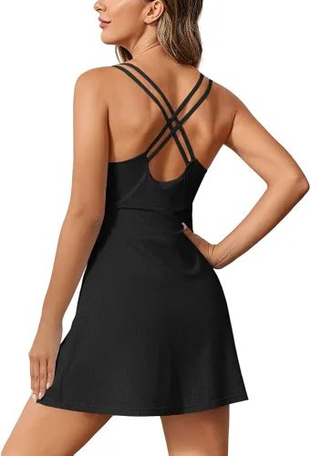 Vista 5 de Aurgelmir Vestidos de tenis sin mangas para mujer, pantalones cortos incorporados, para entrenamiento al aire libre, vestidos de golf atléticos