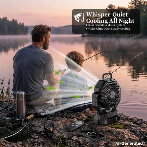 Vista 6 de AJVV Ventilador de camping con luz, control remoto y oscilación, ventilador colgante de tienda de campaña a batería, recargable portátil