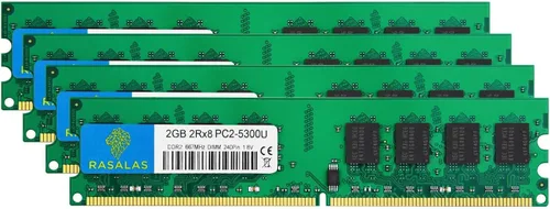 Vista 11 de Rasalas DDR2 4 GB Kit (2 x 2 GB) PC2-5300 667MHz RAM - PC2-5300U Udimm 2RX8 1.8V CL5 240 pines no ECC memoria de computadora de escritorio sin búfer