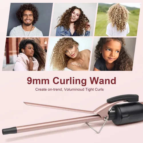 Vista 5 de Rizador fino, rizador pequeño de 3/8 pulgadas para cabello corto y largo, barril pequeño de cerámica con 2 temperaturas para rizos apretados