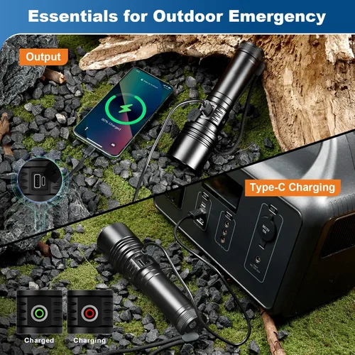 Vista 7 de Linternas Philips recargables de alto lúmenes con lente de encendido, linternas tácticas de 2500 lm con lámpara de camping, linterna LED de 2