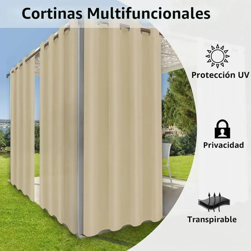 Vista 4 de OutdoorLines Cortinas impermeables para interiores y exteriores para patio – Panel de cortina de privacidad y bloqueo solar con ojales, resistente a