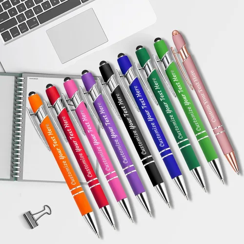 Vista 5 de Bolígrafos personalizados con nombre, paquete de 10 bolígrafos personalizados a granel, bolígrafo de tinta negra grabada con punta de lápiz óptico