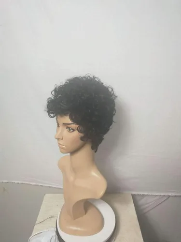 Vista 2 de HOMINY Peluca corta de cabello humano rizado africano para mujer, peluca completa y voluminosa hecha a máquina, peluca de cabello humano corte pixie
