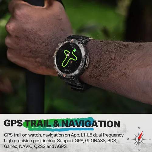 Vista 3 de Reloj inteligente militar para hombre, reloj GPS con linterna, brújula 3ATM, impermeable, resistente, táctico, inteligente, Bluetooth, 1.45
