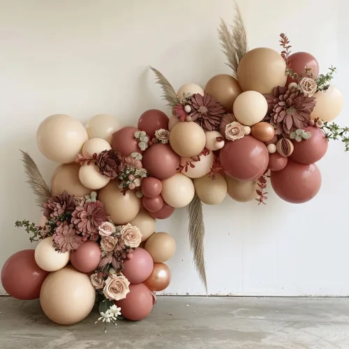 Vista 4 de Boho Balloons Guirnalda de Globos Rosa Nude Doble Relleno Crema Mate Rosa Dusty Kit de Arco de Globos para Cumpleaños Baby Showers, Bodas Desnudo