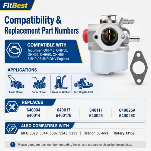 Vista 2 de FitBest 640025 640017B Carburador con filtro de aire 36046 Kit de afinación para Tecumseh OHH45 OHH50 OHH55 OHH60 OHH65 5.5HP 6.5HP OHH Enduro OHV