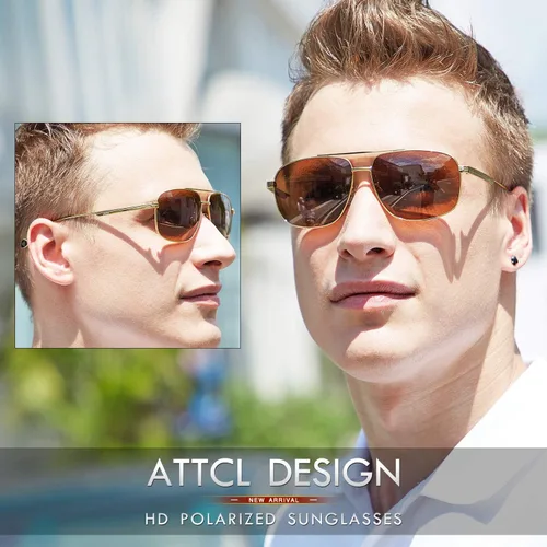 Vista 2 de ATTCL Gafas de sol polarizadas de moda para hombre, protección UV, marco de metal