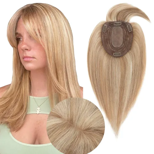 Vista 12 de SEGO SEGOHAIR - Toppers de cabello humano real para mujer, sin flequillo, más grande de 5.1 x 5.9 in, base de seda, densidad del 150 %, extensiones