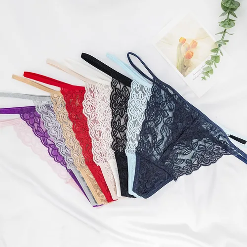 Vista 3 de Umiehary 10 piezas de tangas de mujer transpirables con espalda en T y encaje de talle bajo