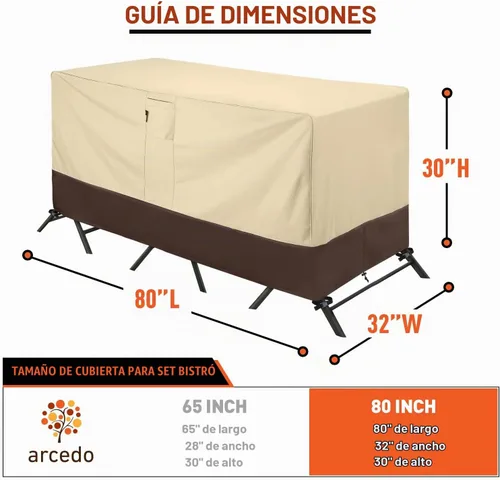 Vista 7 de Arcedo Funda para patio bistró, funda impermeable para muebles de exterior, funda resistente para mesa y sillas de bar, 80 pulgadas de largo x 32