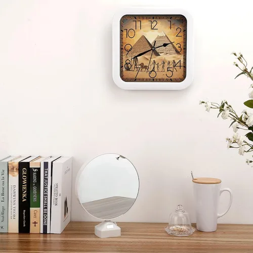Vista 4 de 10" Square Modern Wall Clock,Ancient Egypt Print Kitchen Clocks Wall Battery Operated,Silent Non Ticking Unique Funny Cute Wall Clock for Living