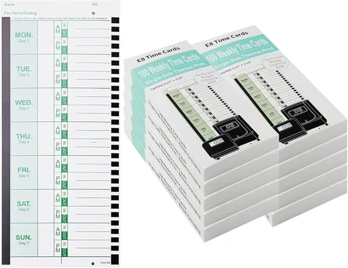Vista 7 de 600 tarjetas de tiempo térmico semanales E8, compatibles con Lathem 2100HD