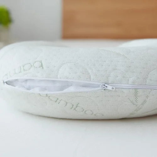 Vista 5 de Almohada de viaje de espuma viscoelástica, rayón refrescante hecho de bambú y funda de poliéster, en forma de U, lavable a máquina, ideal