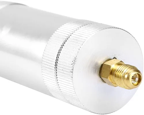 Vista 7 de Aramox 1/4SAE R134 2 oz Inyector de aceite R134A R12 R22 coche A/C AC Oil & Dye oz herramienta de inyección, plata