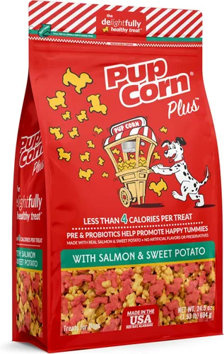 Vista 14 de Pup Corn Plus - Golosinas para perros infladas con prebióticos y probióticos - Pollo y queso cheddar (24 onzas) - Fabricado en Estados Unidos