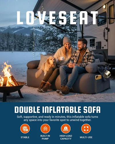 Vista 3 de KingCamp Sofá inflable doble para acampar con bomba eléctrica integrada, sofá de dos plazas de aire resistente de 880 libras, tela catiónica 600D