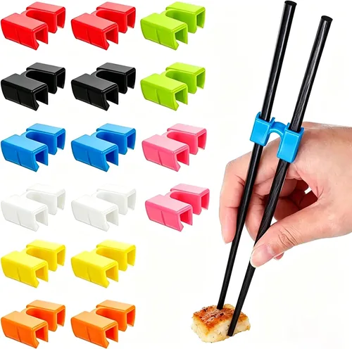 Vista 8 de AccEncyc Ayudantes de palillos reutilizables, 8 pares, bisagras de entrenamiento, conector multicolor para adultos, principiantes, entrenadores