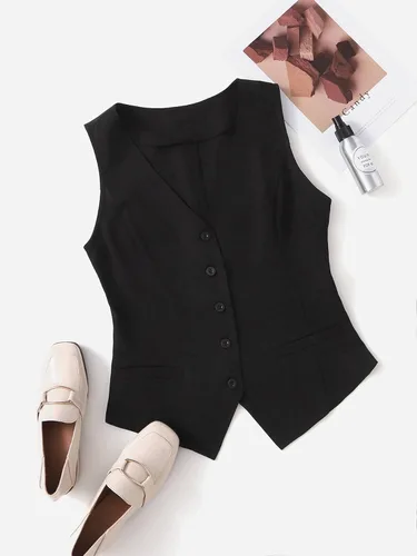 Vista 2 de Milumia Chaleco casual con botones y cuello en V para mujer, sin mangas