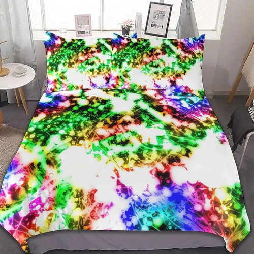 Vista 13 de Juego de 3 piezas de edredón neón que brilla en la oscuridad, funda de almohada de microfibra con cremallera para cama matrimonial, Queen