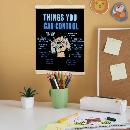 Vista 5 de Voxitura Black Things You Can Control - Marco para colgar pósteres, decoración de pared de videojuegos para sala de juegos, sala de juegos Azul