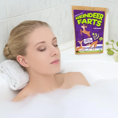 Vista 4 de Reindeer Fizzing Bath Soak - Regalo único de broma navideña para niños - Divertidos regalos de baño de Navidad para adolescentes, sales de baño