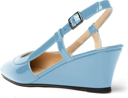 Vista 7 de NUMALEO Zapatos de tacón bajo con correa de tobillo para mujer, con puntera cuadrada, con hebilla y hebilla de 2 pulgadas