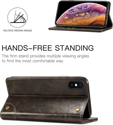 Vista 3 de Sinianl Funda de cuero tipo cartera con tapa de material TPU para iPhone Xs Max/XR/XS/X/8/8 Plus/7/7 Plus/6/6 Plus, Negro
