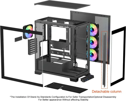 Vista 4 de SAMA NEVIEW 4503 Chasis de PC de Torre Media con Paneles de Vidrio Templado Dual, Ventiladores ARGB de 4×120mm Pre-Instalados, Chasis de PC ATX