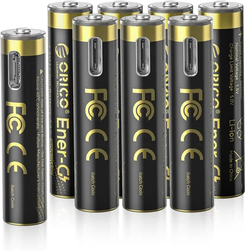 Vista 12 de ORICO Ener-G Batería de iones de litio recargable AA de 1.5 V 2100 mWh, carga USB-C de 2 horas, carga rápida de más de 1500 ciclos para controlador
