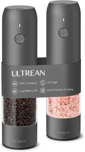 Vista 8 de Ultrean Molinillo de pimienta, molinillo de sal y pimienta recargable con 6 grosores ajustables, luz LED, molinillo automático para cocina