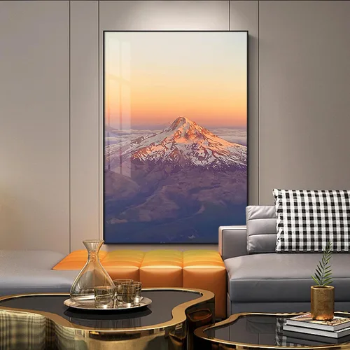 Vista 4 de Impresiones en lienzo Cartel de la naturaleza Cuadros de paisaje de las montañas del pico de la nieve del amanecer . Impresiones en lienzo Arte