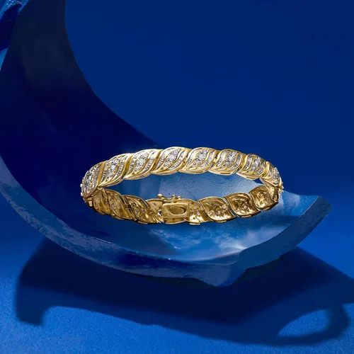 Vista 4 de Ross-Simons 1.00 ct. t.w. Diamond Bracelet in 18kt Gold Over Sterling