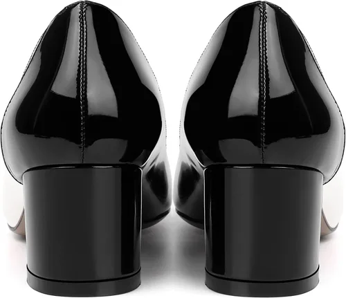 Vista 4 de SHOWFOREST Zapatos de tacón bajo con puntera puntiaguda, de patente formal para mujer, de 2 pulgadas