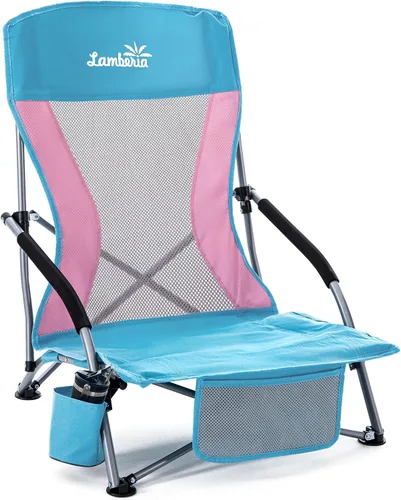 Vista 11 de Lamberia Silla de playa plegable para adultos, paquete de 2, sillas de playa bajas portátiles con capacidad de 300 libras, silla de camping ligera