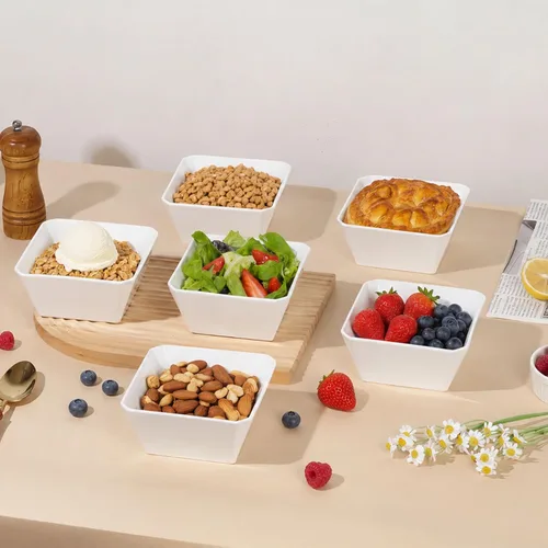 Vista 4 de Samsle Juego de 6 cuencos de porcelana para cereales, cuadrados de 16 onzas, cuencos de cerámica blanca de 5 pulgadas para ensalada, sopa