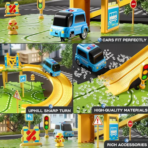 Vista 2 de Juego de pista de carreras de rompecabezas grande de 2 niveles para niños de 3 a 5 años, juego de pistas de rompecabezas, juguetes de pistas