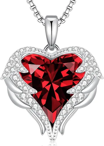 Vista 9 de CDE Angel Wings Heart Birthstone Pendant Necklace Gift for Women Negro-01&07-Piedra natal roja rubí