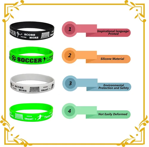 Vista 3 de 24 pulseras de silicona para fiestas de fútbol, inspiradoras, regalos de fiesta deportiva y suministros para premios de cumpleaños