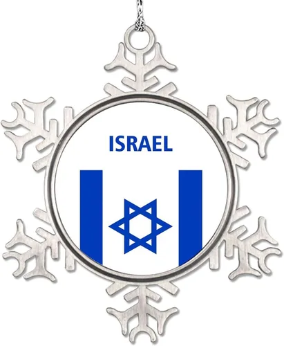Vista 21 de Adornos de copo de nieve con la bandera estadounidense de Israel United We Stand with Israel, decoraciones de Navidad para árbol, adornos de Navidad